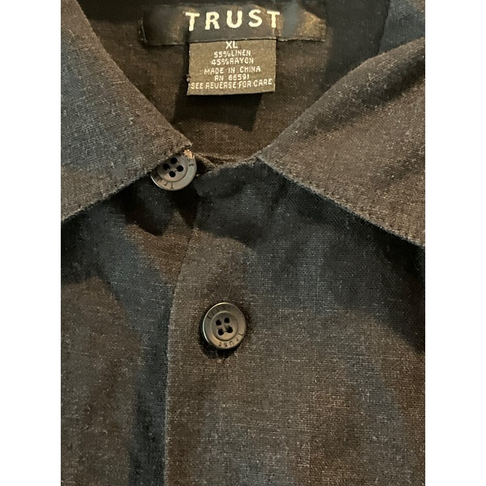 Trust Black Button-Up Shirt XL 55% Linen 45% Rayon Short Sleeve Casual With Pock